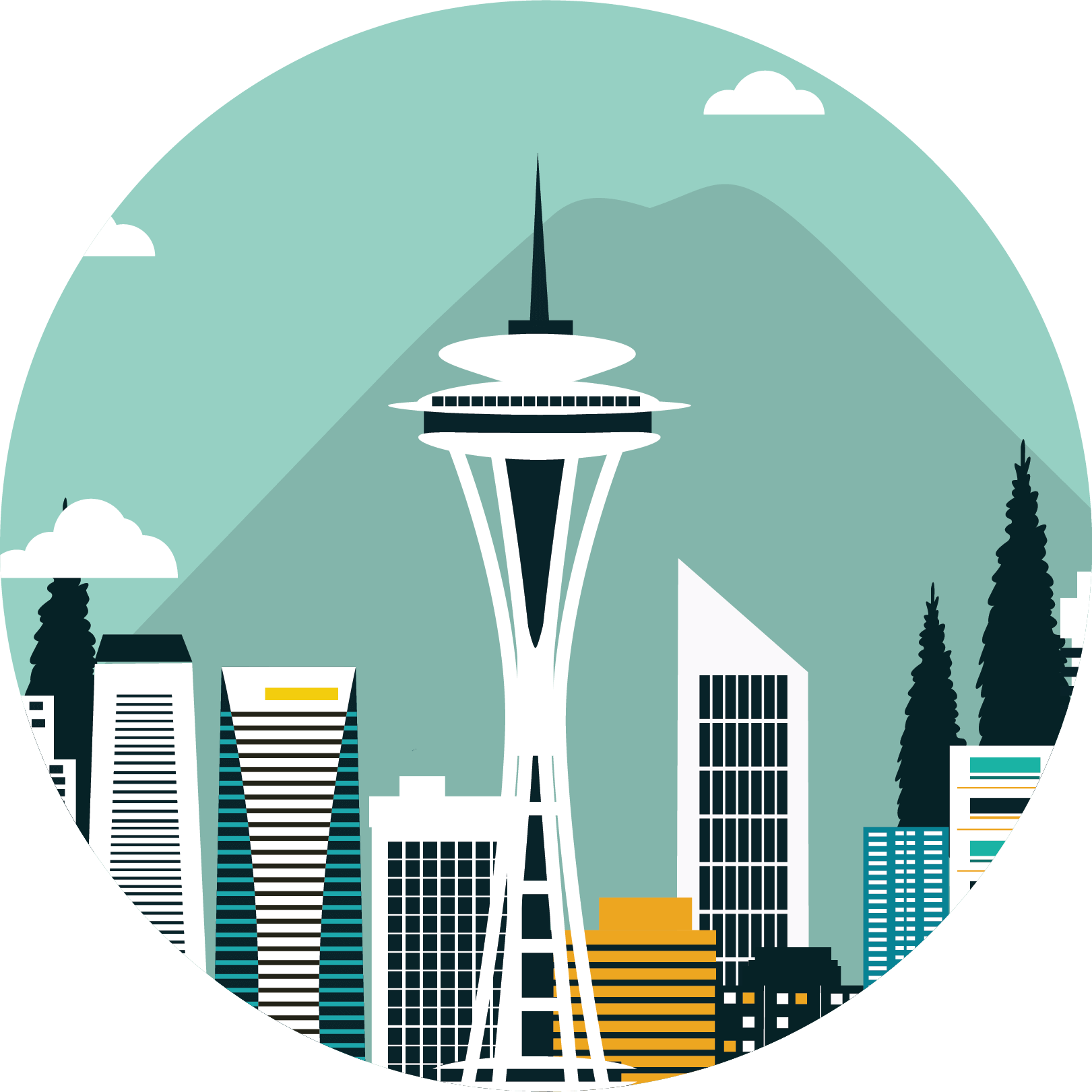 Seattle space needle, downtown, mountain icon