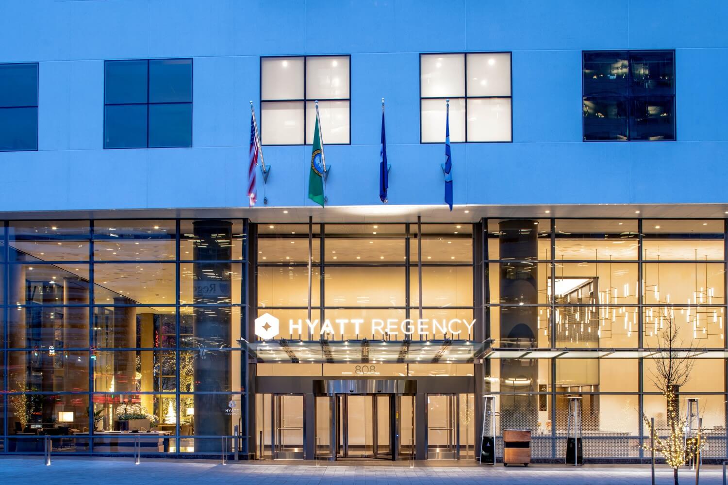 Front entrance to Hyatt Regency in Seattle