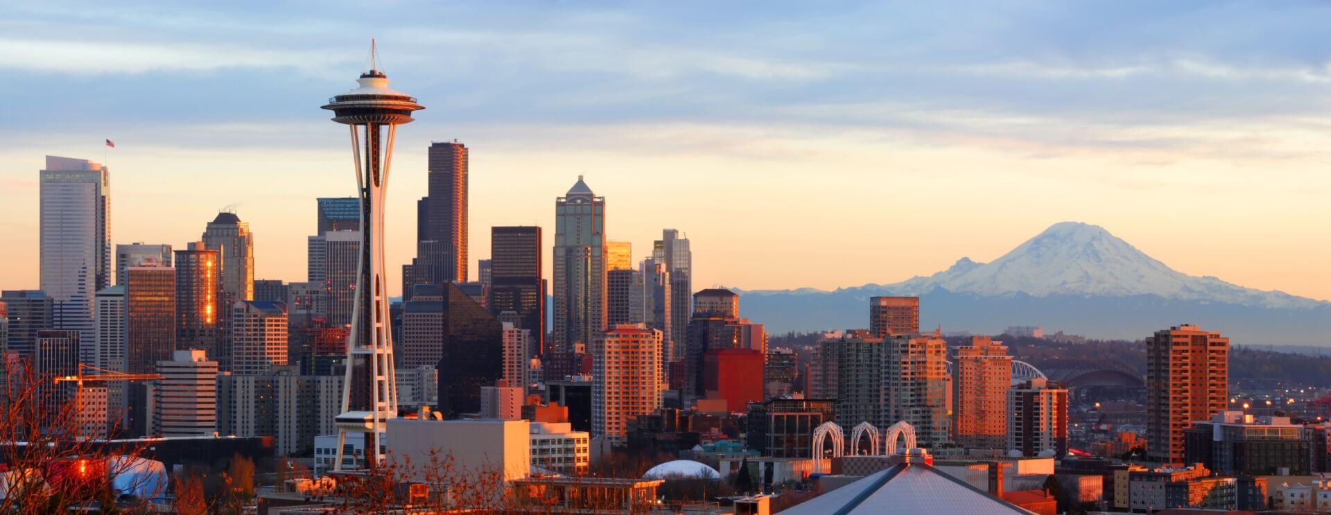 Seattle skyline Space Needle Downtown Mount Rainier