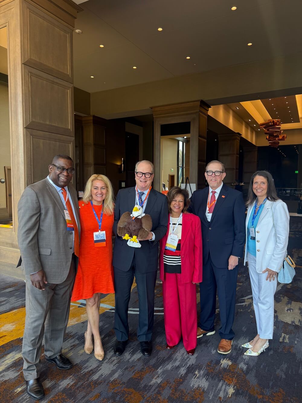 Group photo of DRI attendees and Eleanor the Eagle