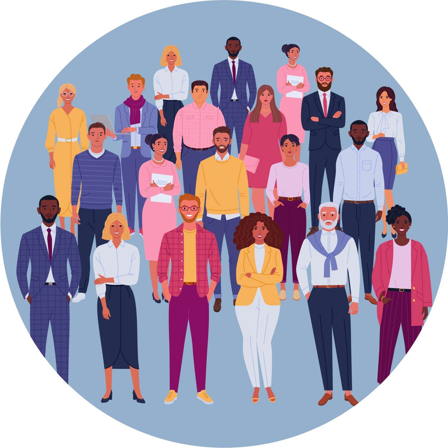 Diverse group of people and committees