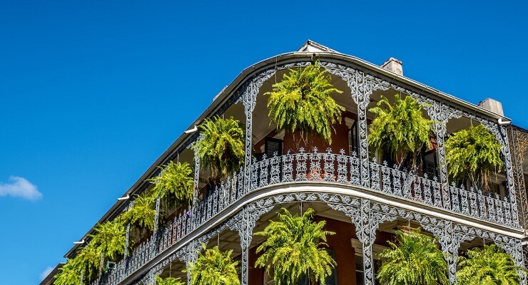 Building in New Orleans with plants hanging