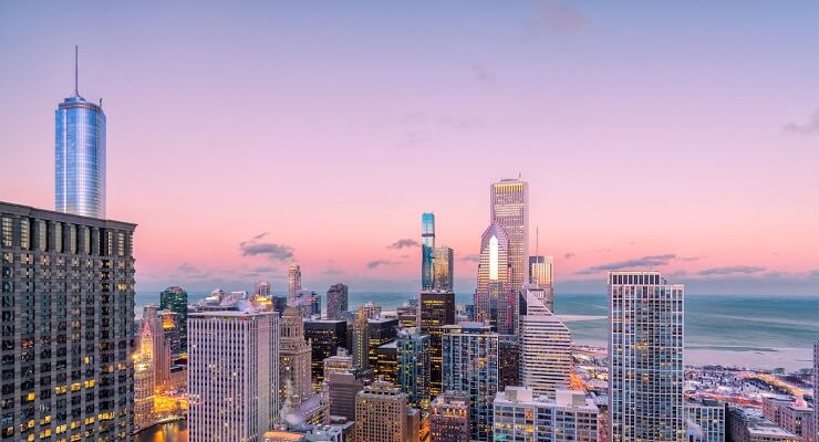 Chicago skyline sunset