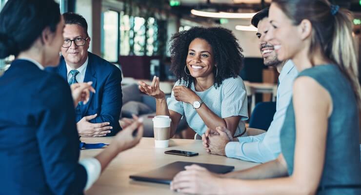 Diverse people collaborating in a meeting room
