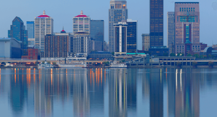 Downtown Louisville late afternoon early evening skyline