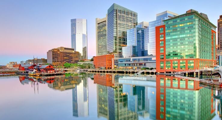 Boston skyline along the Fort Point Channel