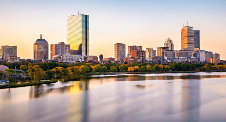 Downtown Boston sunrise skyline