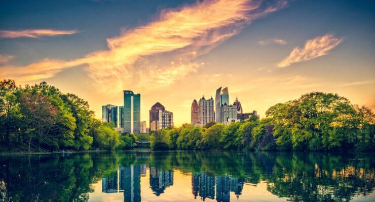 Atlanta downtown skyline sunset