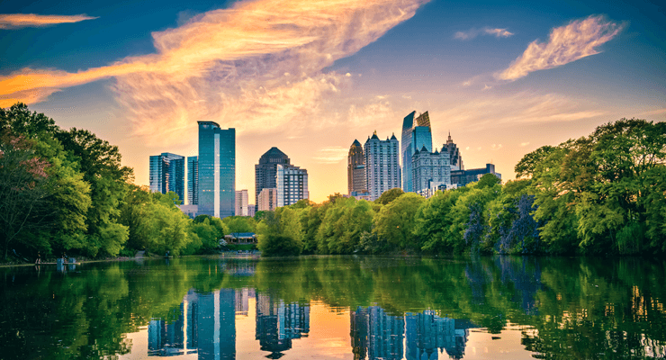 Atlanta downtown skyline sunset