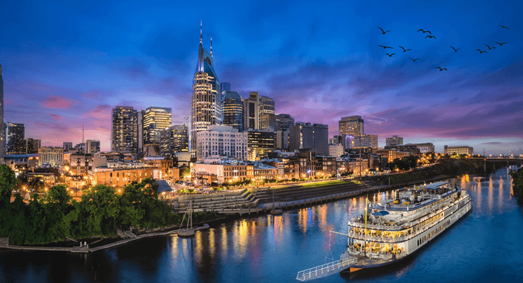Downtown Nashville purple sky