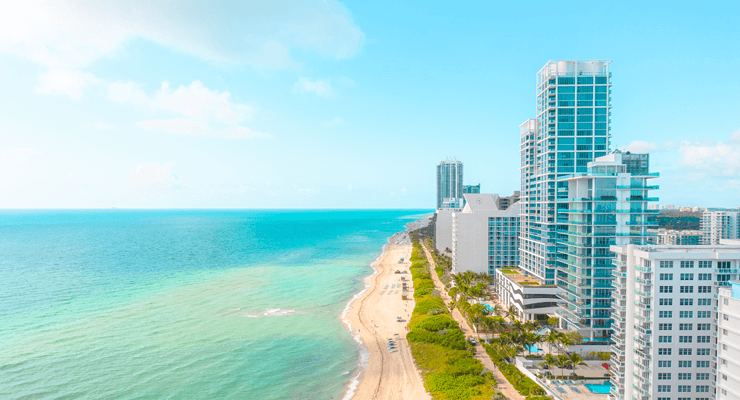 Miami beach with view of downtown